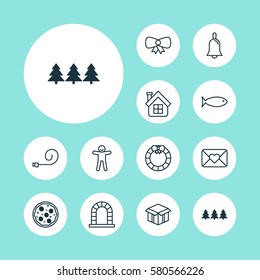 Set Of 12 Christmas Icons. Includes Shortcake, Garland , Residential Symbols. Beautiful Design Elements.