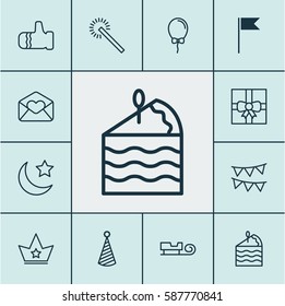 Set Of 12 Christmas Icons. Includes Flag Point, Birthday Hat, Gift Surprise And Other Symbols. Beautiful Design Elements.