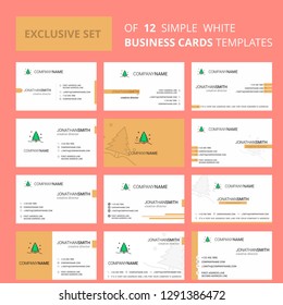 Set of 12 Christmas tree Creative Busienss Card Template. Editable Creative logo and Visiting card background