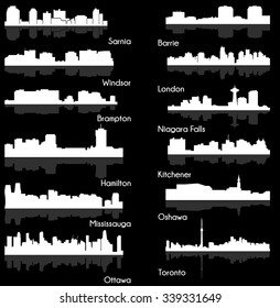 Set of 12 City Silhouette in Ontario, Canada ( Toronto, London, Barrie, Kitchener, Ottawa, Brampton, Windsor, Niagara Falls, Oshawa, Sarnia, Hamilton, Mississauga )