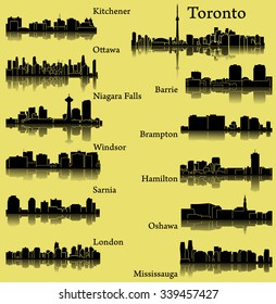 Set of 12 City Silhouette in Ontario, Canada ( Toronto, London, Barrie, Kitchener, Ottawa, Brampton, Windsor, Niagara Falls, Oshawa, Sarnia, Hamilton, Mississauga )