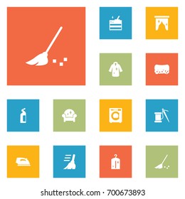 Set Of 12 Cleaning Icons Set.Collection Of Detergent, Dry, Cleaning And Other Elements.