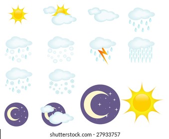 Set of 12 clear weather icons. Vector illustration.