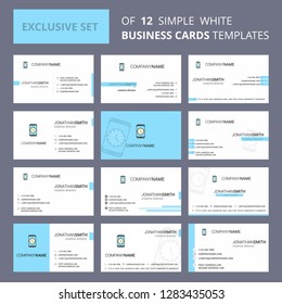 Set of 12 Clock  Creative Busienss Card Template. Editable Creative logo and Visiting card background