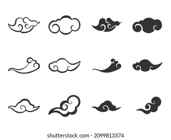 set of 12 cloud vectors with white background. chinese cloud, chinese cloud vector.