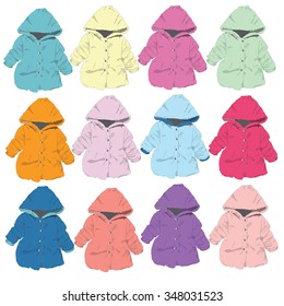 Set of 12 , Coat with a hood,Vector illustration