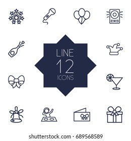 Set Of 12 Cocktail Outline Icons Set.Collection Of Card, Alcohol, Cocktail And Other Elements.