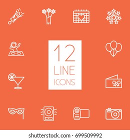 Set Of 12 Cocktail Outline Icons Set.Collection Of Event, Amplifier, Camera And Other Elements.