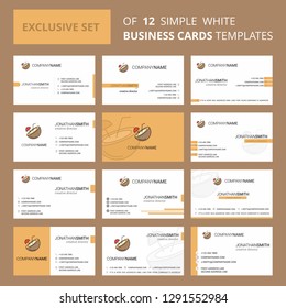 Set of 12 Coconut Creative Busienss Card Template. Editable Creative logo and Visiting card background