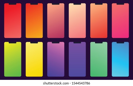 Set of 12 color background with gradients. Used for mobile design applications. Trendy colors swatches palette.