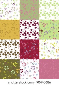 set of 12 color variations seamless floral pattern