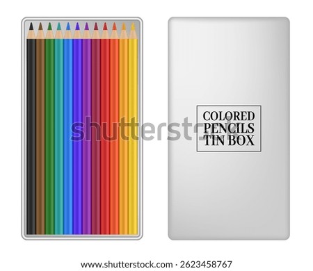 Set of 12 colored pencil. Tin case. Coloring tools. School supplies. Drawing	