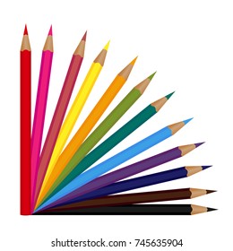 Set of 12 colored pencils isolated on a white background. Vector.