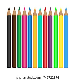 Set of 12 colored pencils isolated on a white background. Vector.