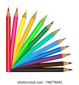Set of 12 colored pencils isolated on a white background. Vector.
