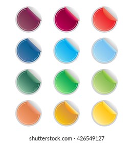 Set of 12 Colorful Blank Label Circle Shape with Open Corner - Vector Web Buttons or Product Label