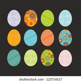 Set of 12 colorful Easter eggs, 