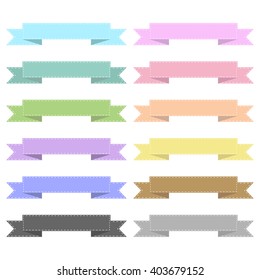 Set of 12 Colorful Robbons Pastel Banner Label Name Sign for Texture