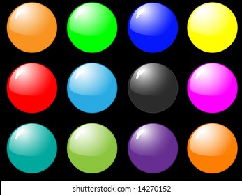 set of 12 colorful shiny buttons. Only gradients used. You can change colors.
