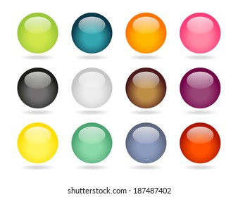 Set of 12 colorful sphere buttons with light shadow