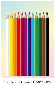 Conjunto de 12 lápices de colores. Dibujo vectorial de lápices pintados de colores realistas