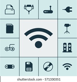 Set Of 12 Computer Hardware Icons. Includes Joystick, Loudspeakers, Camcorder And Other Symbols. Beautiful Design Elements.