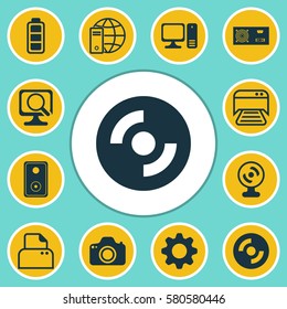 Set Of 12 Computer Hardware Icons. Includes Settings, Laptop, File Scanner And Other Symbols. Beautiful Design Elements.