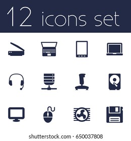Set Of 12 Computer Icons Set.Collection Of Display, Palmtop, Laptop And Other Elements.