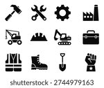 Set of 12 Construction and Industry Icons Vector