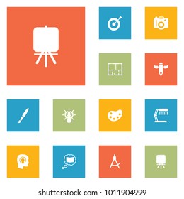 Set of 12 constructive icons set. Collection of knowledge, compasses, target and other elements.
