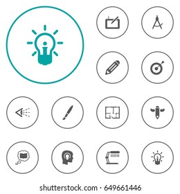 Set Of 12 Constructive Icons Set.Collection Of Science, Scheme, Gadget And Other Elements.