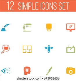 Set Of 12 Constructive Icons Set.Collection Of Gadget , Brush , Stand Elements.