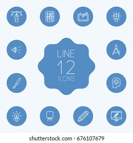 Set Of 12 Constructive Outline Icons Set.Collection Of Idea, Brain, Pencil And Other Elements.