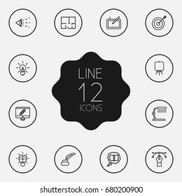 Set Of 12 Constructive Outline Icons Set.Collection Of Vision, Knowledge, Brain And Other Elements.