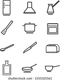 Set of 12 cook icons. Kitchen set.