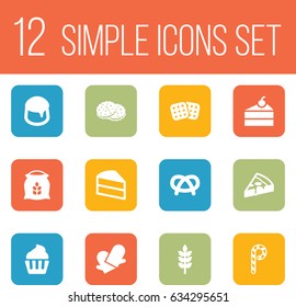 Set Of 12 Cook Icons Set.Collection Of Custard, Snack, Sweetmeat And Other Elements.