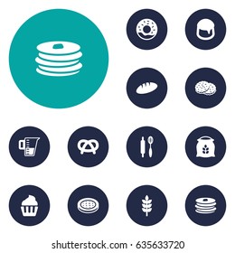 Set Of 12 Cook Icons Set.Collection Of Loaf, Sack, Measurement And Other Elements.