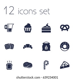 Set Of 12 Cook Icons Set.Collection Of Dessert, Pepperoni, Shortcake And Other Elements.