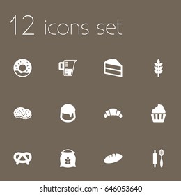 Set Of 12 Cook Icons Set.Collection Of Loaf, Sack, Shortcake And Other Elements.