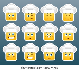 Set of 12 cooking emoticon smile stickers