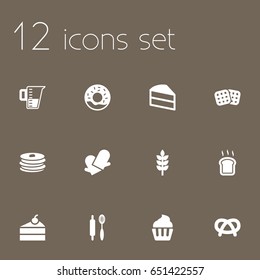 Set Of 12 Cooking Icons Set.Collection Of Measurement, Muffin, Wafer And Other Elements.
