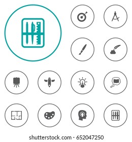 Set Of 12 Creative Icons Set.Collection Of Scheme , Case , Stand Elements.