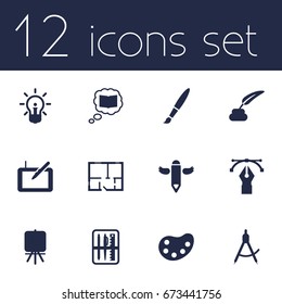 Set Of 12 Creative Icons Set.Collection Of Wings, Science, Pencil And Other Elements.
