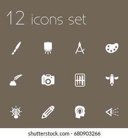 Set Of 12 Creative Icons Set.Collection Of Photo, Bulb, Artist And Other Elements.