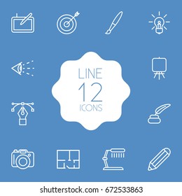 Set Of 12 Creative Outline Icons Set.Collection Of Property Plan, Vision, Target And Other Elements.