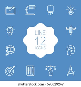 Set Of 12 Creative Outline Icons Set.Collection Of Bezier Curve, Drawing Tools, Graphic Tablet And Other Elements.