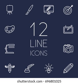 Set Of 12 Creative Outline Icons Set.Collection Of Paintbrush, Palette, Easel And Other Elements.