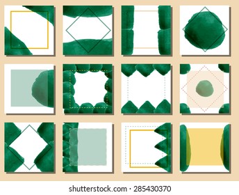 Set of 12 creative unique abstract hand  drawn card for postcards, invitations, business cards and more