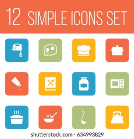 Set Of 12 Culinary Icons Set.Collection Of Blender, Cooking Instruction, Teapot And Other Elements.