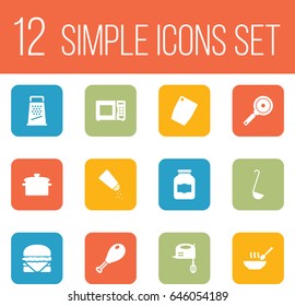 Set Of 12 Culinary Icons Set.Collection Of Broth, Saltshaker, Poultry Foot And Other Elements.